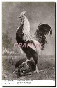 Postcard Old Rooster Hen The cry of revenge Army Paul colin