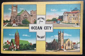 Vintage Postcard 1945 Greetings from Ocean City (Four Churches of OC) New Jersey