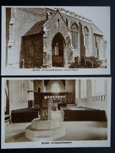 Norfolk 2 x RANWORTH CHURCH - Old RP Postcard by J.& S.N.