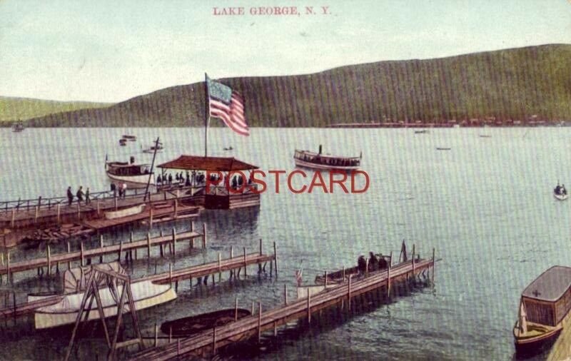 LAKE N.Y. view of docks and excursion boats Ephemera Transportation & Tickets