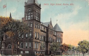 Racine Wisconsin~Senior High School~Close Up Side View~Back Door~1913 Postcard
