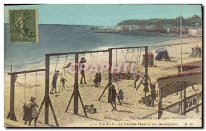 Old Postcard Fouras The wide beach and swings