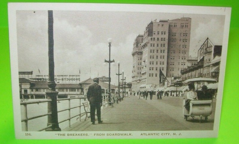 The Breakers Atlantic City NJ Real Photo Postcard RPPC Rolling Chairs Boardwalk