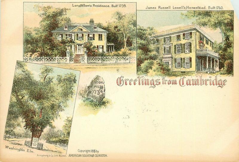 1896 Pioneer Postcard Multiview Greetings from Cambridge, American Souvenir Co.