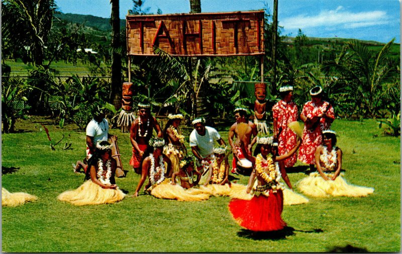 Vtg Dancing Tahitian Village Polynesian Cultural Center Laie Hawaii HI Postcard