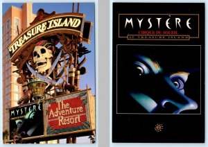 2 Postcards LAS VEGAS, NV ~ TREASURE ISLAND Hotel Casino & MYSTERE  4x6