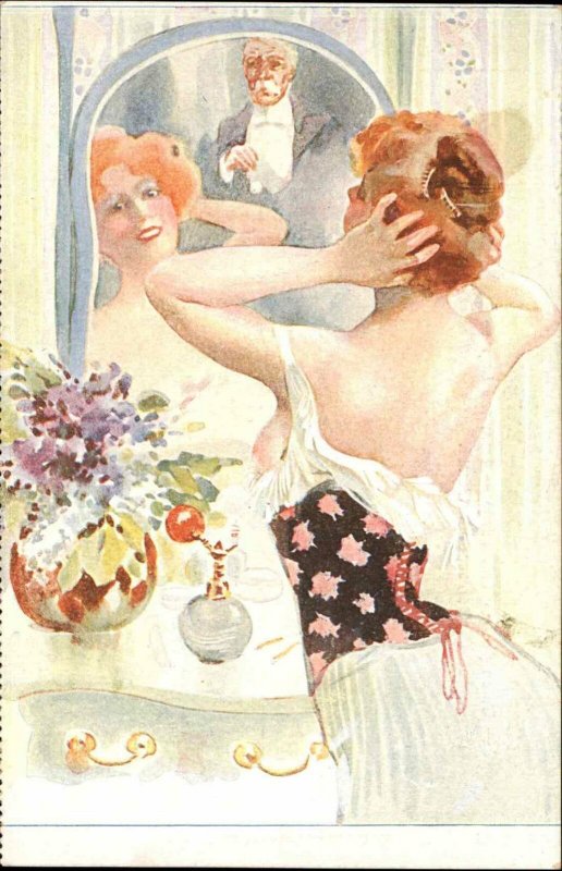 Art Nouveau Semi Nude Beautiful Woman Mirror Perfume Kleine Witzblatt PC
