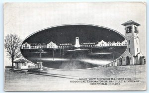 GREENFIELD, IN Indiana ~ ELI LILLY & CO. LABORATORIES at Night 1922 Postcard