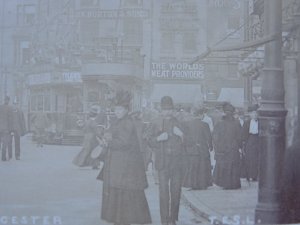 Leicester CITY CENTRE Clock Tower showing THE PEOPLES DRAPER c1905 RP Postcard