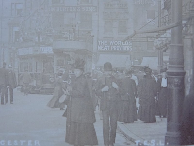 Leicester CITY CENTRE Clock Tower showing THE PEOPLES DRAPER c1905 RP Postcard