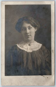 c1910s Cute Young Lady Portrait RPPC Close Up Headshot Nice Skin Real Photo A213