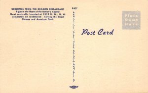 DRAGON RESTAURANT Chinese Food Washington, D.C. Roadside Linen c1940s Vintage