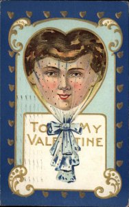 Metamorphic Fantasy Valentine Heart Shaped Woman's Head c1910 Postcard