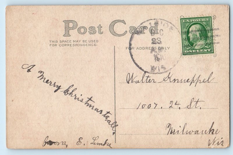 1910 Christmas Child And Holly Berries Milwaukee Wisconsin WI Antique Postcard