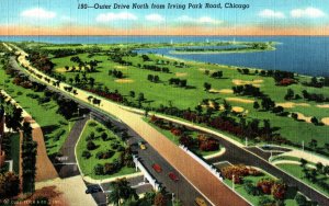 VINTAGE POSTCARD BIRD'S EYE VIEW LINCOLN PARK EXTENSION OUTER DRIVE MAILED 1945