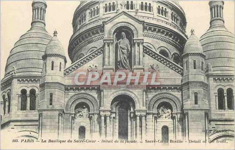 Old Postcard Paris Basilica of the Sacred Heart Facade of Detail