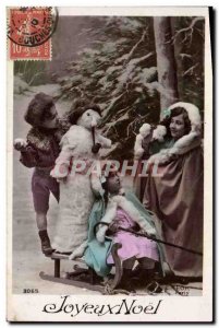 Old Postcard Fantasy Snowman Kids Christmas