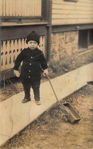 Syracuse NY Young Boy With His Wooden Cart Real Photo Postcard