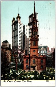 New York City New York NY, 1911 St Pauls Chapel, Colonial Architecture, Postcard