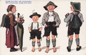 German Boys Childrens Fashion Old Trousers Antique Comic Postcard