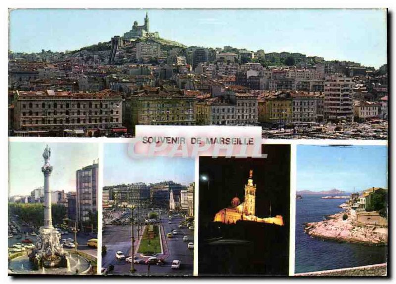 Panoramic Modern Postcard the old port Marseille Place Castellane quai des Be...