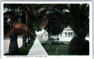 SAN JOSE, California CA ~ Street Scene ELEVENTH & SAN FERNANDO c1920s  Postcard