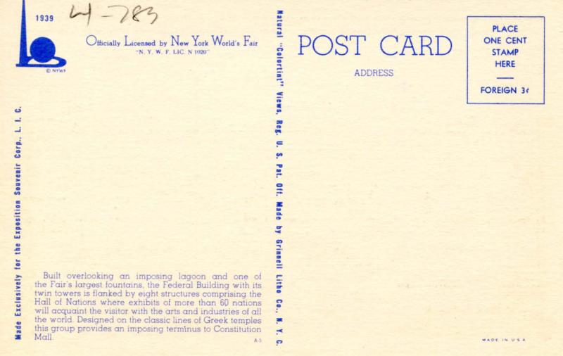 NY - New York World's Fair, 1939. Federal Area Exhibit Buildings  