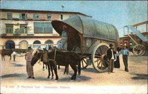 HABANA HAVANA CUBA Merchant Cart Donkeys Antique Postcard