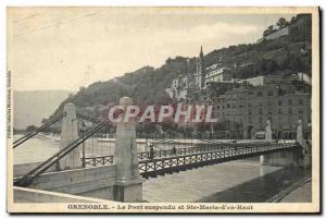 Old Postcard Suspension Bridge and St. Mary of & # 39En Top Grenoble