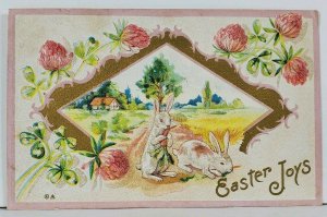 Easter Joys Rabbits Embossed Gilded c1910 Postcard L11