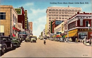Linen Postcard Looking Down Main Street in Little Rock, Arkansas~139993