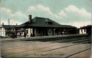 Postcard NJ Ocean County Point Pleasant Railroad Depot Train Tracks 1909 M74