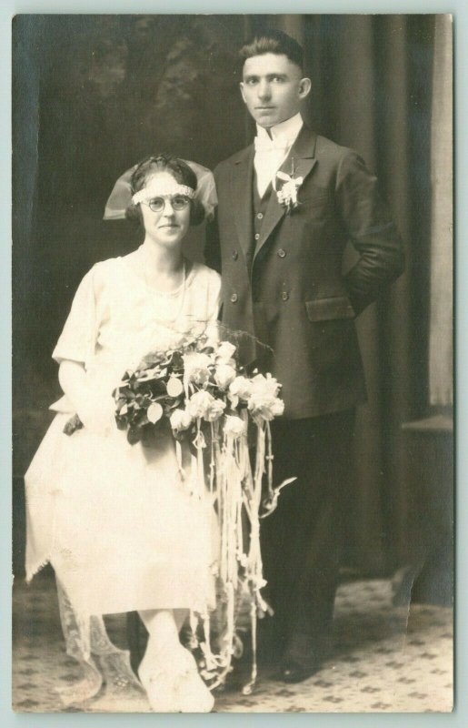 RPPC Peter & Kate Lowczyh or Lowczyk~Wedding Photo~Poland, Czech Republic c1920 