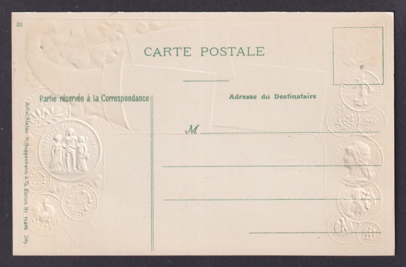 FRANCE, Postcard, Paris, Embossed Coins, Arc de Triomphe