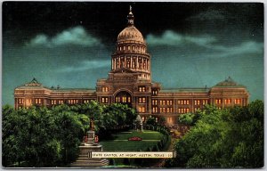 Austin Texas TX, Front View, State Capitol Building at Night, Vintage Postcard