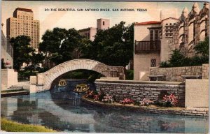 Postcard BRIDGE SCENE San Antonio Texas TX AN9856