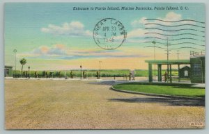 Parris Island SC~Entrance Parris Island Marine Barracks~Vintage Postcard