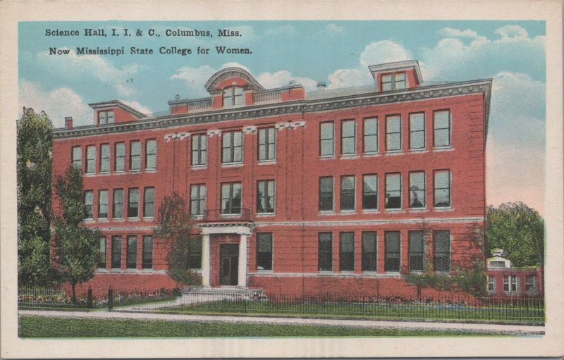 Postcard Mississippi State College for Women Science Hall Columbus MS