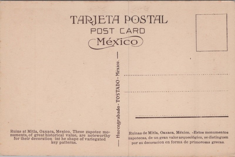 Mexico Oaxaca Ruinas de Mitla Vintage Postcard C260