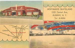 1950 Albany New York Skateland multi View occupation Inrerior Postcard 25-12041
