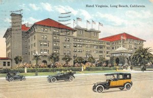 HOTEL VIRGINIA Long Beach, CA Old Cars 1921 Vintage Postcard