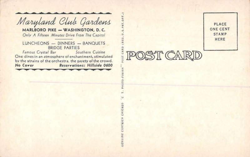 Washington DC Maryland Club Gardens Palm Room Vintage Postcard AA55741
