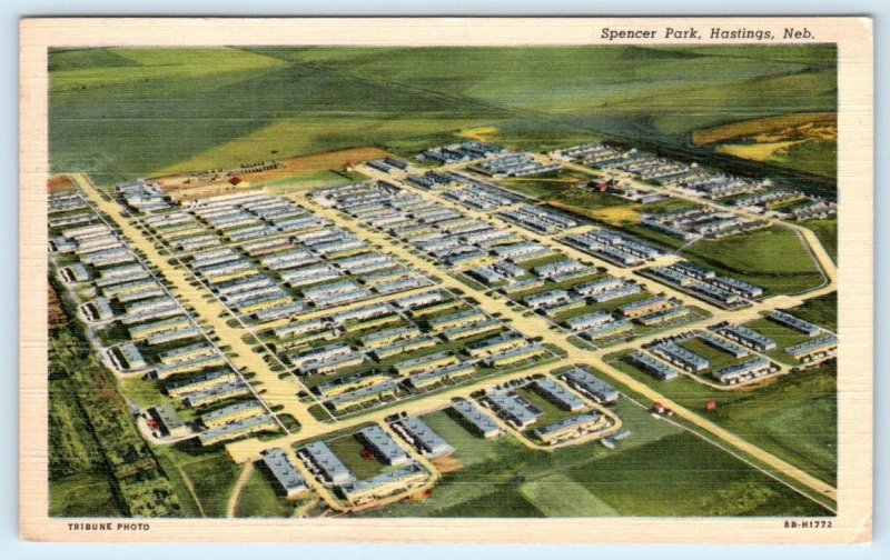 SPENCER PARK, Hastings Nebraska NE ~ Aerial View ADAMS COUNTY 1951  Postcard 