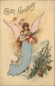 Easter Beautiful Angel Real Silk Dress and Wings c1910 Vintage Postcard