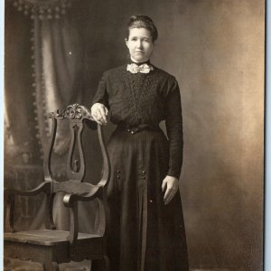 c1910s Lazy Eye Woman RPPC Young Lady Lovely Black Dress Real Photo Postcard A78