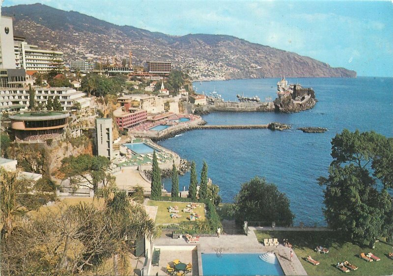 Portugal Postcard Madeira Funchal Sheraton & Savoy hotels scenic bay image