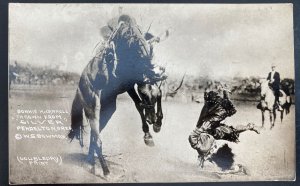 Mint USA RPPC Postcard Rare Cowgirl Bonnie Mcarroll Thrown From Silver Pendelton