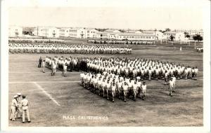 RPPC  LACKLAND AIR FORCE BASE, TX  MASS CALISTHENICS  c1940s  Postcard