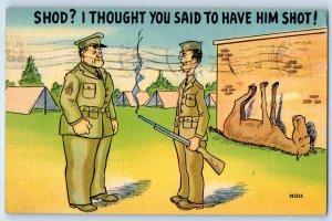 1943 Humor Army Shot The Horse Soldier Mail WWII Manchester TN Vintage Postcard