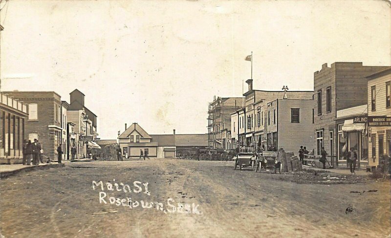 Rosetown Canada Main Street Storefronts Old Cars Real Photo Postcard